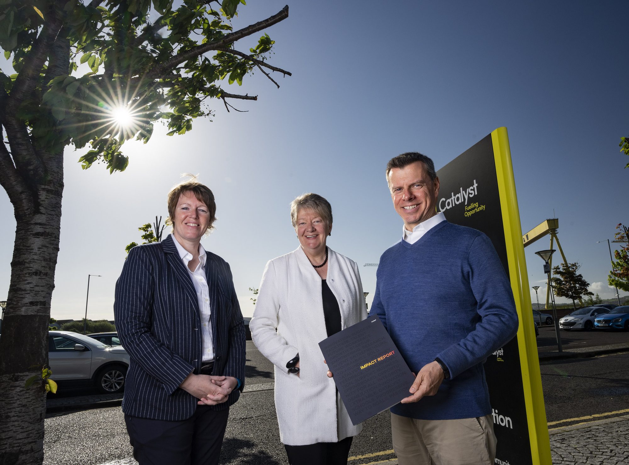 Guest speaker Helen McCarthy, CEO of pHion Therapeutics, Catalyst Chair Ellvena Graham and Catalyst CEO Steve Orr are pictured ahead of an event to launch Catalyst’s Impact Report and five year strategy.